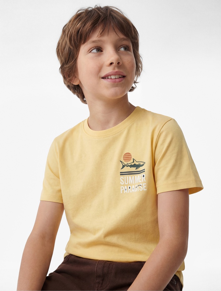 Erkek Çocuk Pamuklu Bisiklet Yaka Kısa Kollu Baskılı Tişört