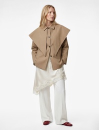 Gabardin Kumaş Uzun Kollu Cepli Düğmeli Pelerin Detaylı Oversize Trençkot