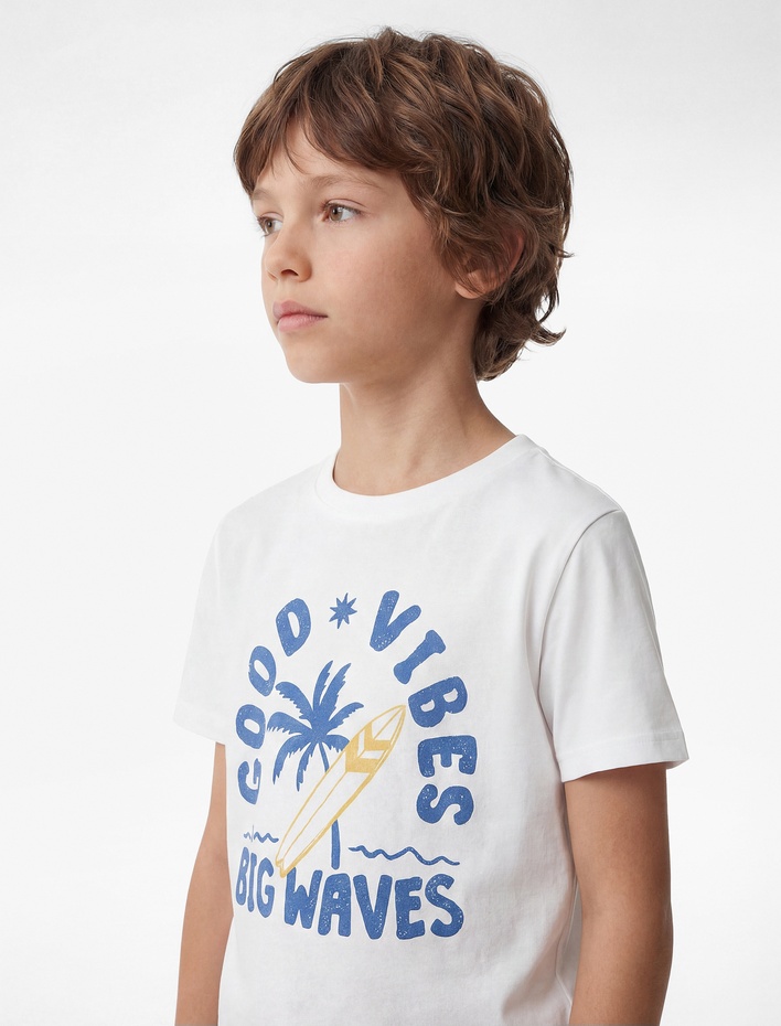 Erkek Çocuk Baskılı Kısa Kollu Bisiklet Yaka Pamuklu Tişört