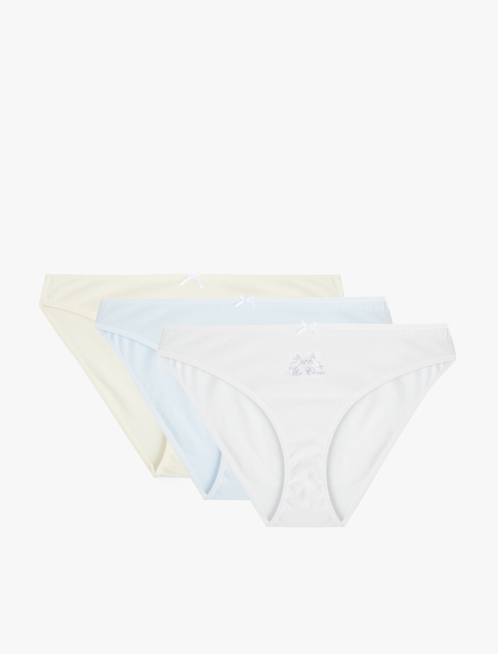  Pamuklu Çok Renkli Kurdele Detaylı 3'lü Brief Külot Seti