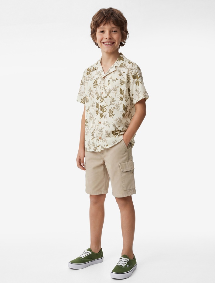 Erkek Çocuk Desenli Klasik Yaka Pamuklu Kısa Kollu Gömlek