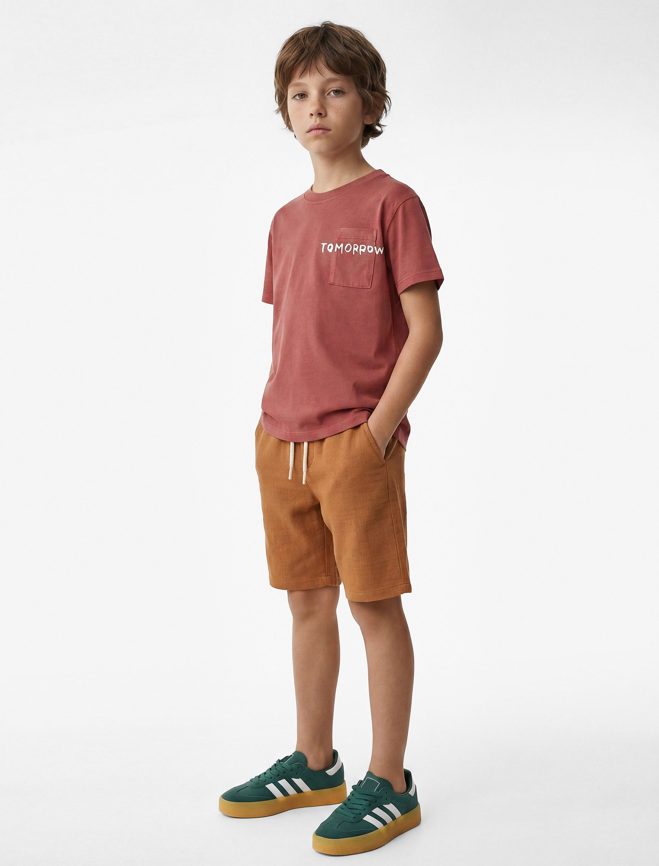  Erkek Çocuk Pamuklu Beli Bağcıklı Müslin Şort