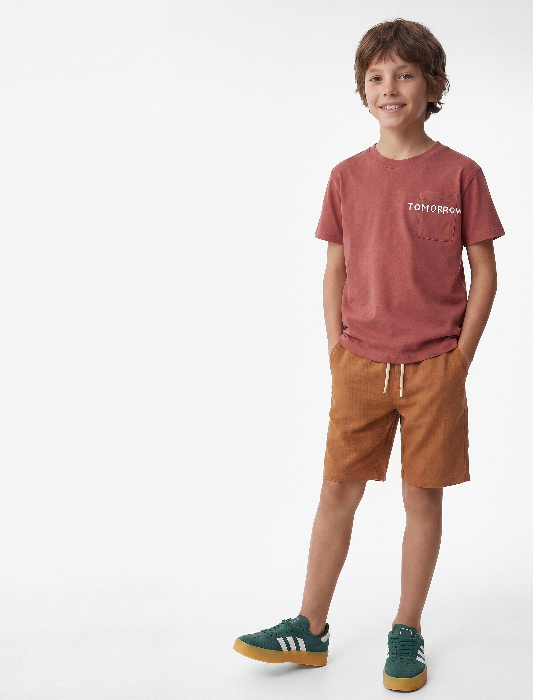  Erkek Çocuk Pamuklu Beli Bağcıklı Müslin Şort