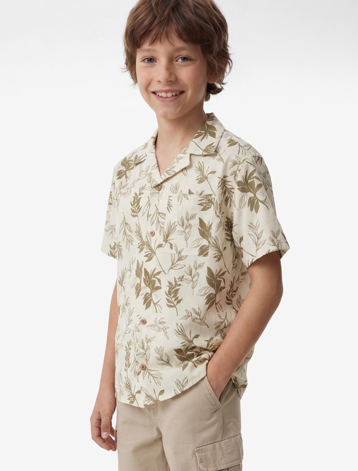 Erkek Çocuk Desenli Klasik Yaka Pamuklu Kısa Kollu Gömlek