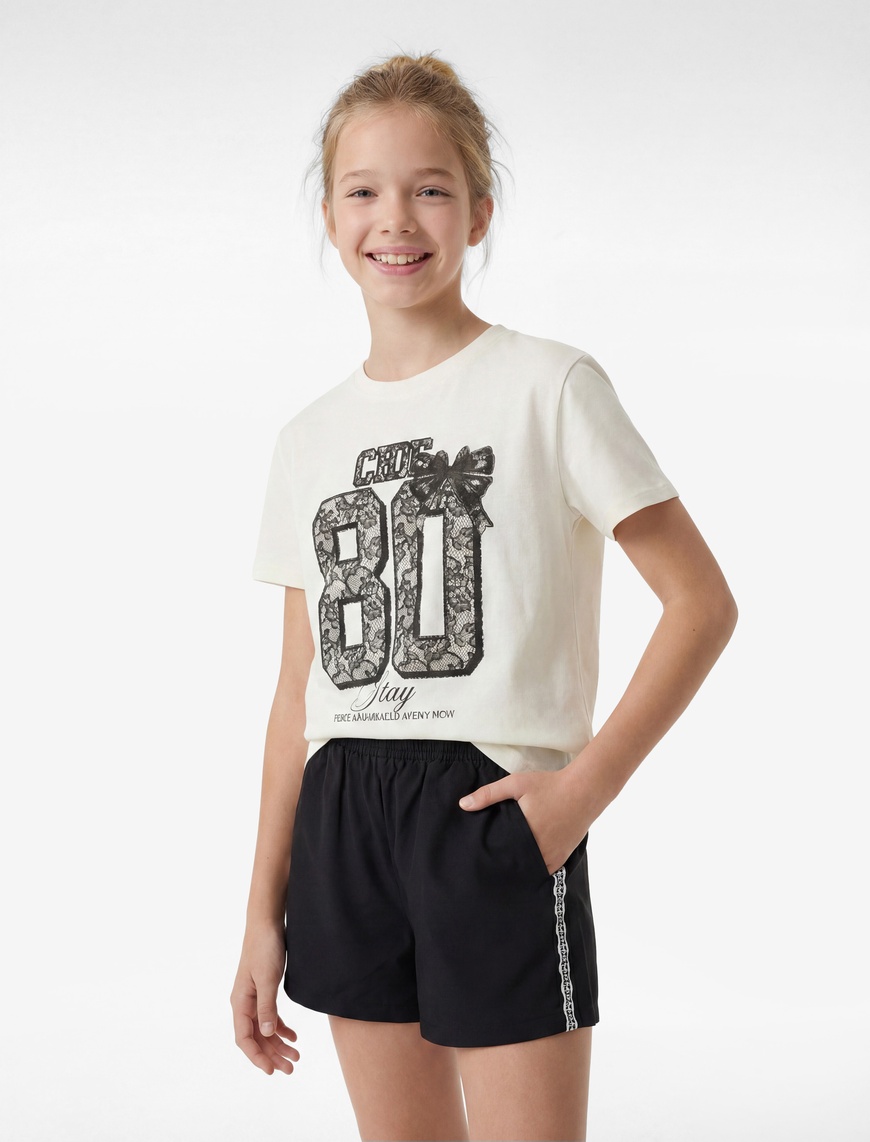 Koton Baskılı Kısa Kollu Bisiklet Yaka Pamuklu T-Shirt