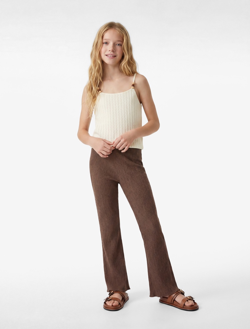 Koton Boncuk Detaylı Kroşe Crop Askılı Bluz