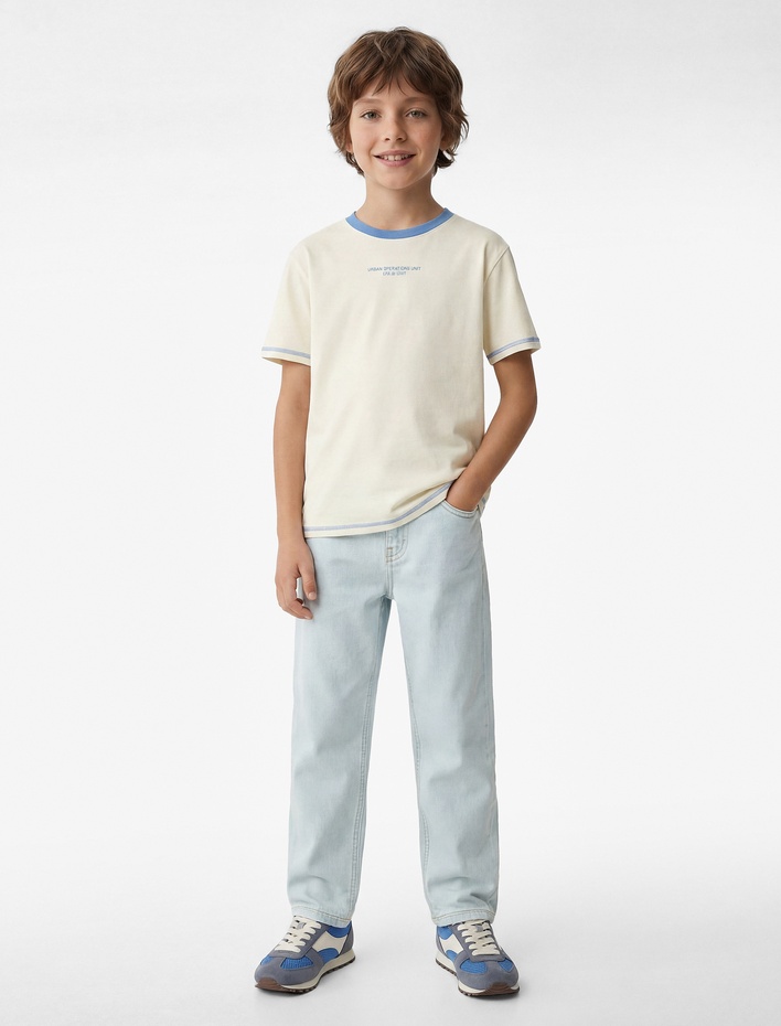 Erkek Çocuk Pamuklu Kısa Kollu Bisiklet Yaka Oversize Baskılı Tişört