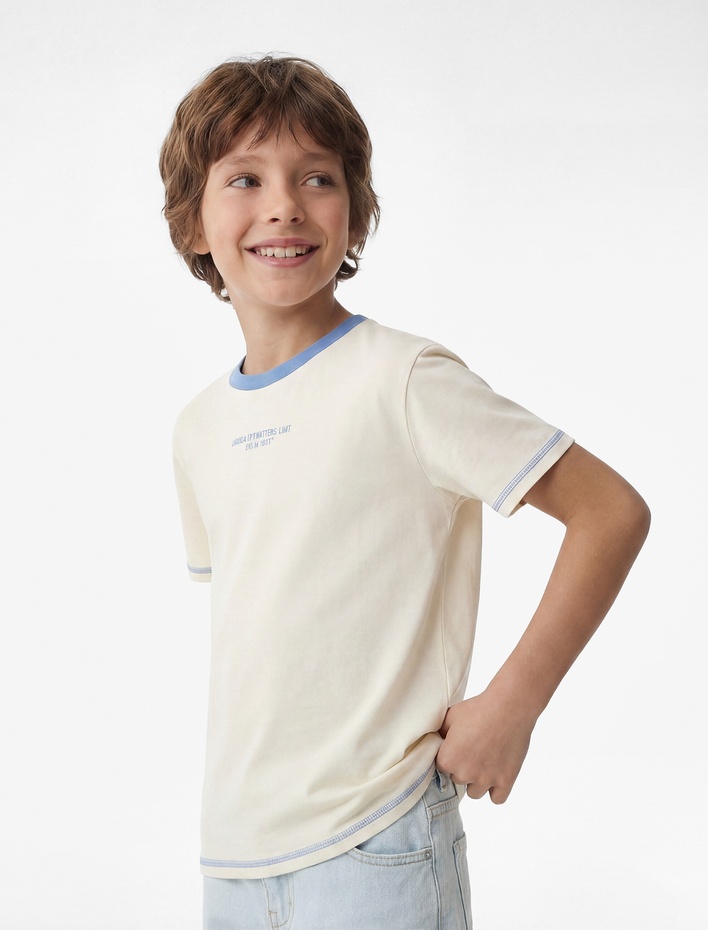 Erkek Çocuk Pamuklu Kısa Kollu Bisiklet Yaka Oversize Baskılı Tişört