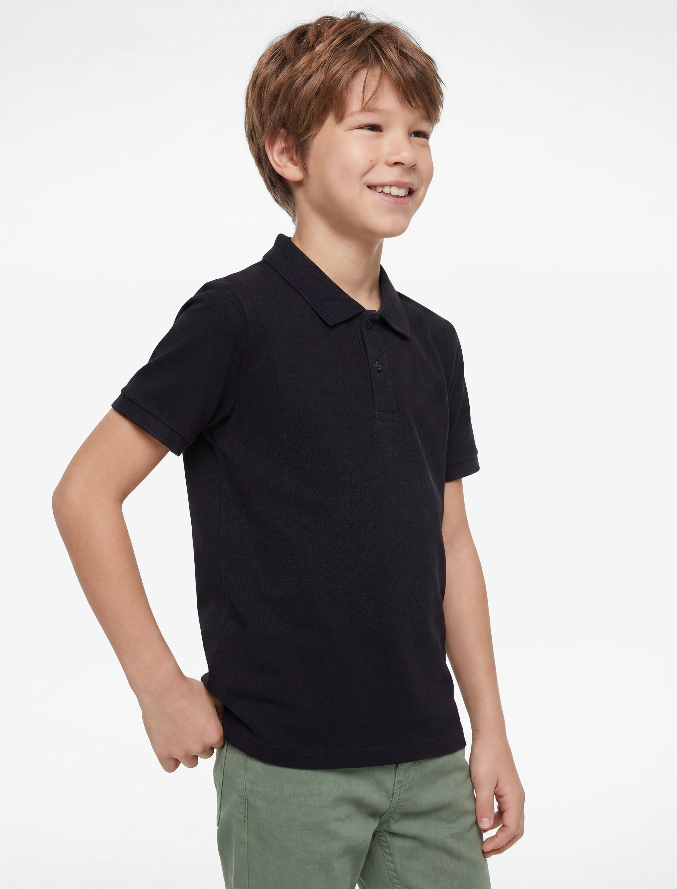  Erkek Çocuk Pamuklu Düğmeli Kısa Kollu Basic Polo Yaka Tişört