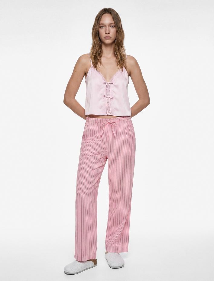  Pamuklu Rahat Kesim Çizgili Pijama Altı