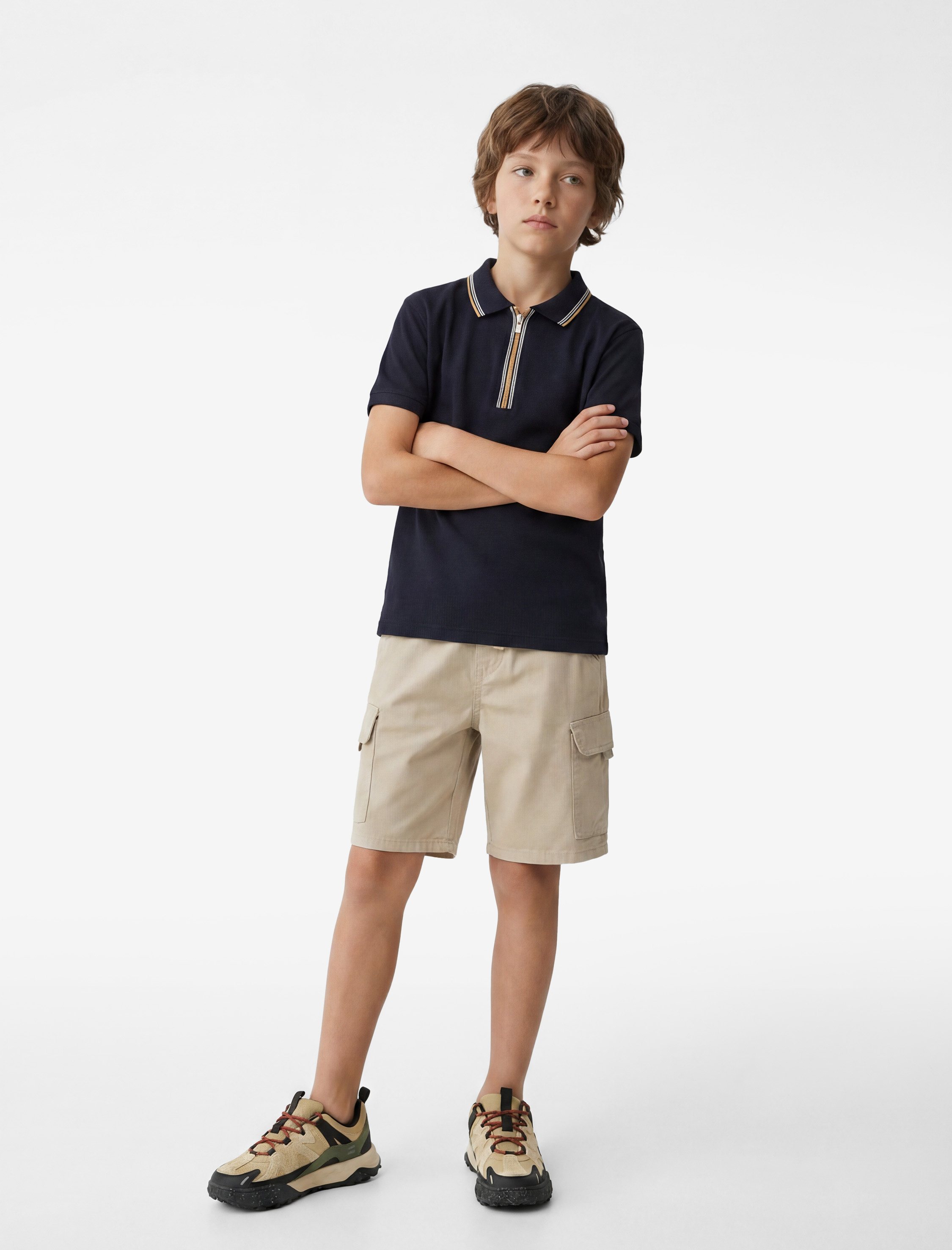  Erkek Çocuk Pamuklu Kısa Kollu Polo Yaka Fermuarlı Tişört