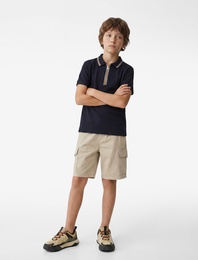 Pamuklu Kısa Kollu Polo Yaka Fermuarlı Tişört