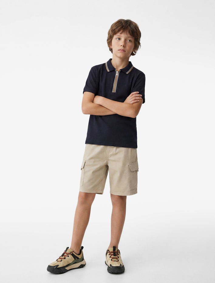 Erkek Çocuk Pamuklu Kısa Kollu Polo Yaka Fermuarlı Tişört