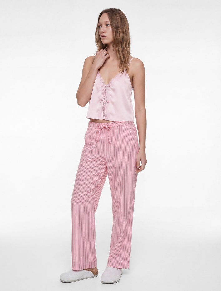  Pamuklu Rahat Kesim Çizgili Pijama Altı