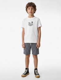 Pamuklu Kısa Kollu Bisiklet Yaka Baskılı Tişört