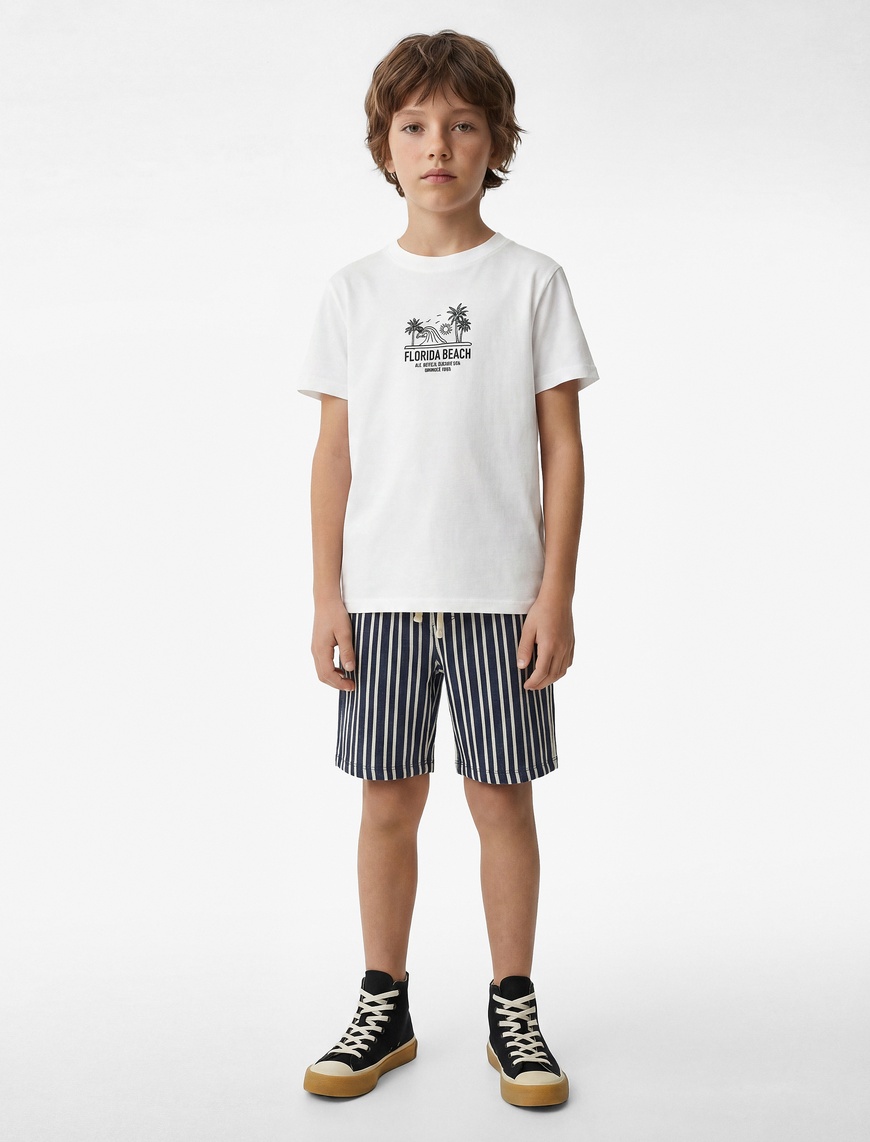 Koton Pamuklu Kısa Kollu Bisiklet Yaka Baskılı T-Shirt