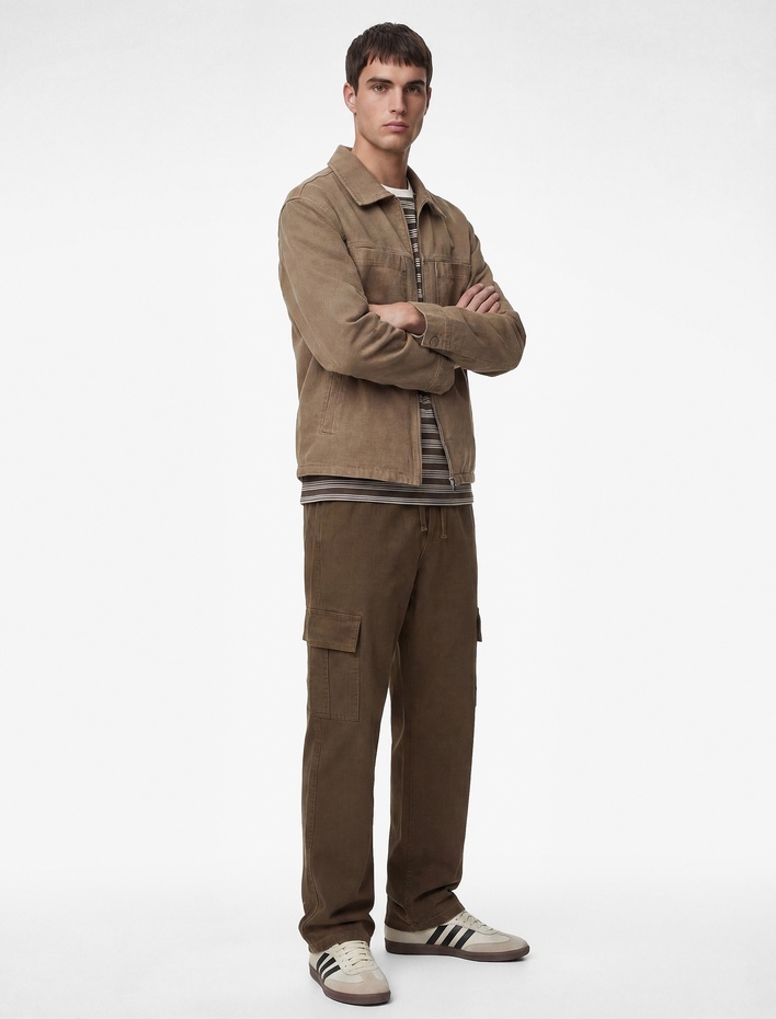  Pamuklu Beli Bağcıklı Cepli Straight Fit Jean Kargo Pantolon