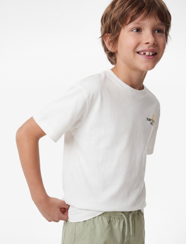 Erkek Çocuk Pamuklu Kısa Kollu Bisiklet Yaka Baskılı Tişört