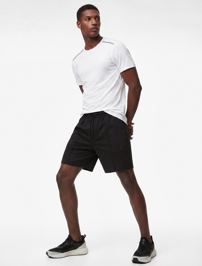  Rahat Kalıp Scuba Kumaş Cepli Nervürlü Beli Bağcıklı Yüksek Bel Spor Şort