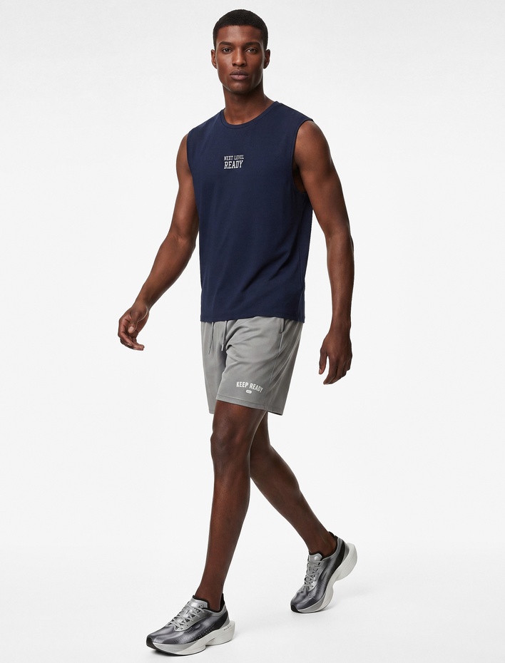  Straight Fit Kolsuz Bisiklet Yaka Baskılı Sporcu Atleti