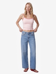 Pamuklu Renk Kontrastlı Slim Fit U Yaka Askılı Bluz