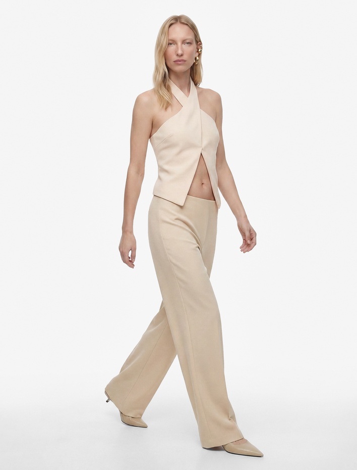  Krep Kumaş Yüksek Bel Geniş Paça Palazzo Pantolon