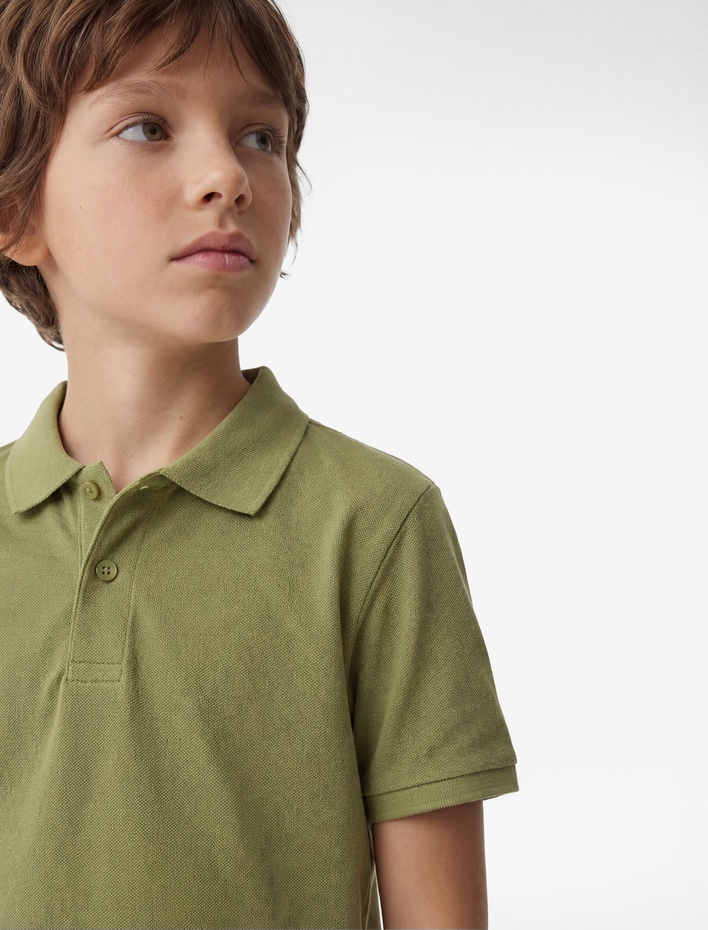 Erkek Çocuk Pamuklu Düğmeli Kısa Kollu Basic Polo Yaka Tişört
