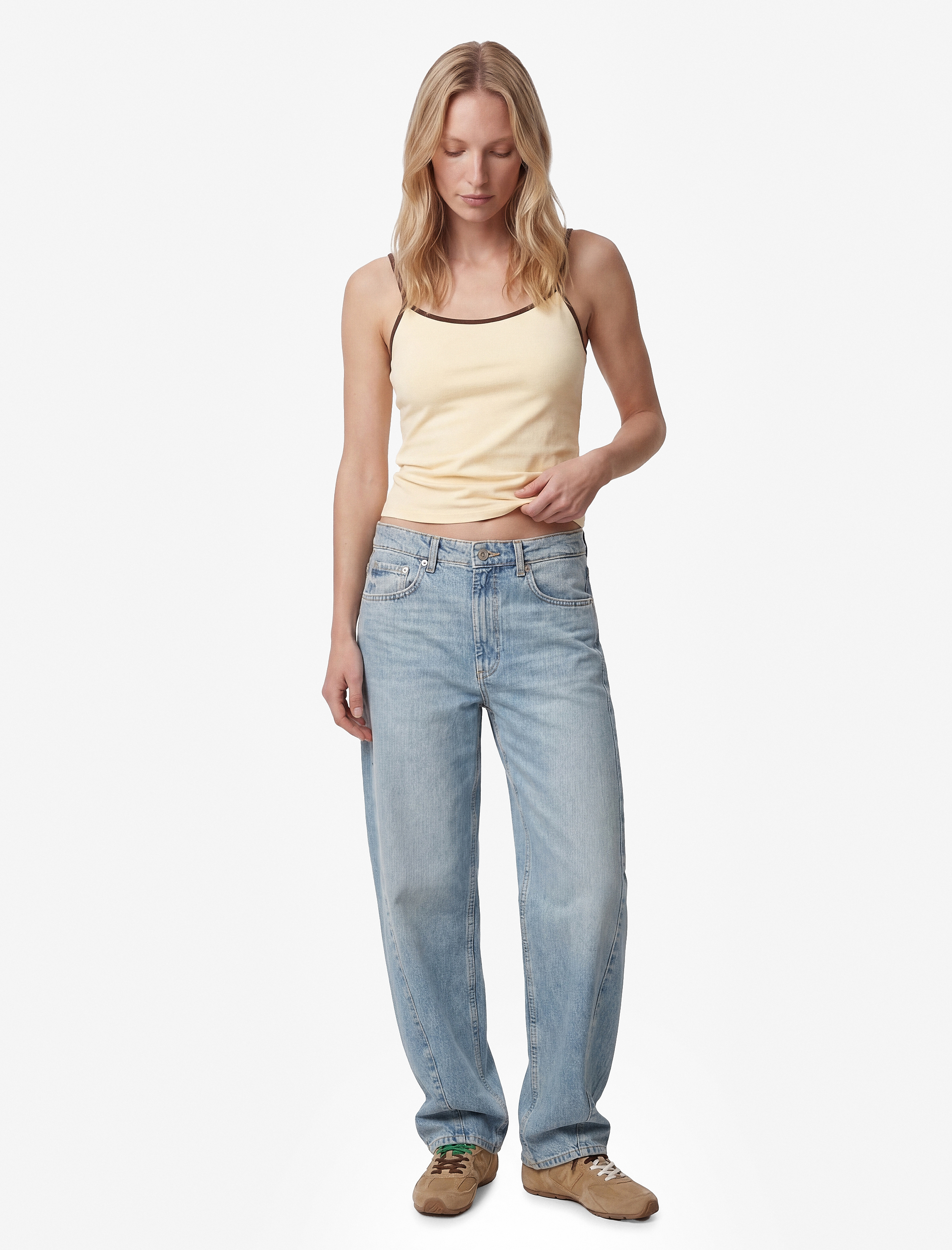  Pamuklu Renk Kontrastlı Slim Fit U Yaka Askılı Bluz