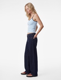 Pamuklu Renk Kontrastlı Slim Fit U Yaka Askılı Bluz