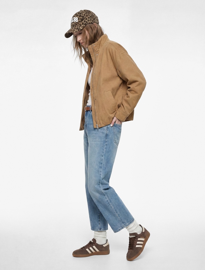  Yüksek Bel Pamuklu Kemerli Kısa Geniş Paça Denim Pantolon - Wide Leg Jean