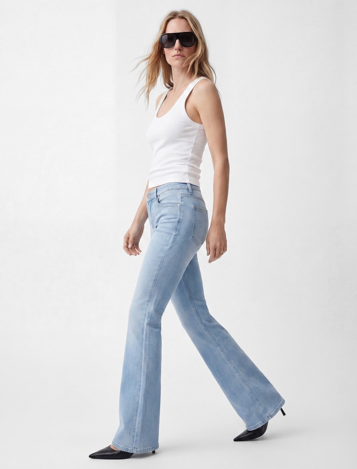  Dar Kesim Normal Bel Cepli İspanyol Paça Jean Pantolon - Flare Jeans