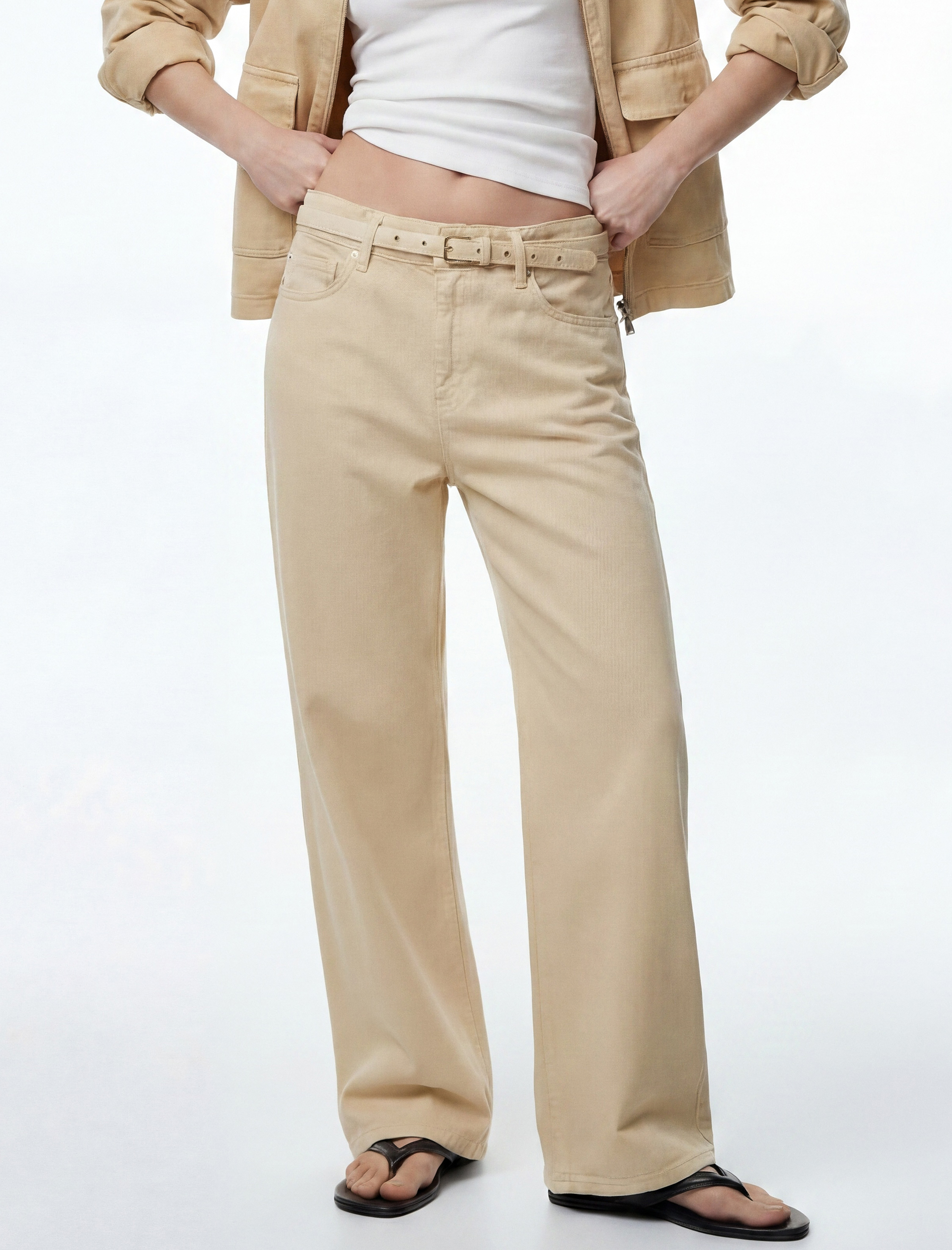   Pamuklu Yüksek Bel Kemerli Geniş Paça Pantolon - Wide Leg Jeans