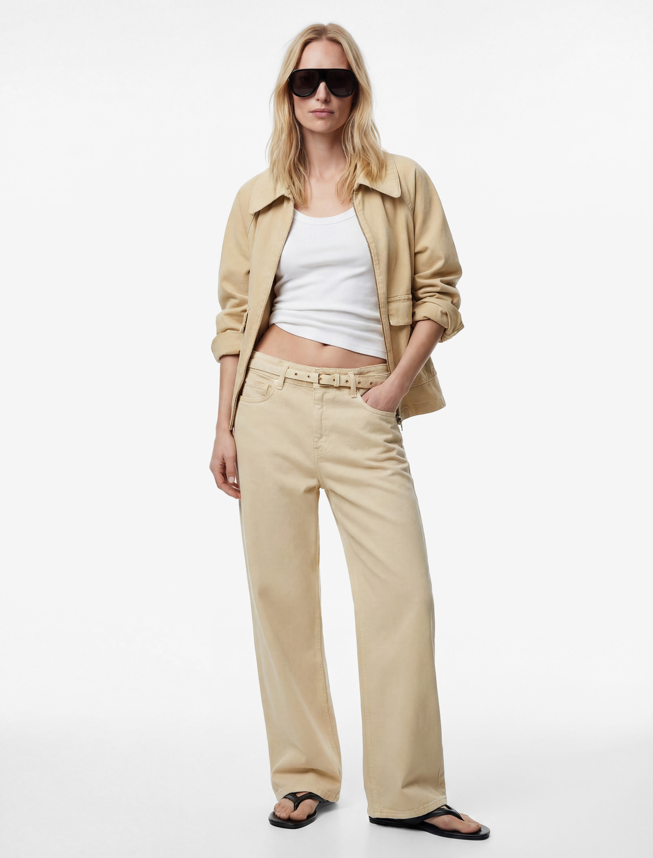   Pamuklu Yüksek Bel Kemerli Geniş Paça Pantolon - Wide Leg Jeans