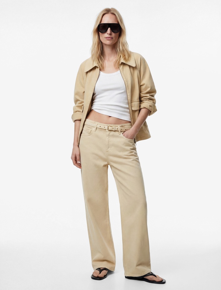  Pamuklu Yüksek Bel Kemerli Geniş Paça Pantolon - Wide Leg Jeans