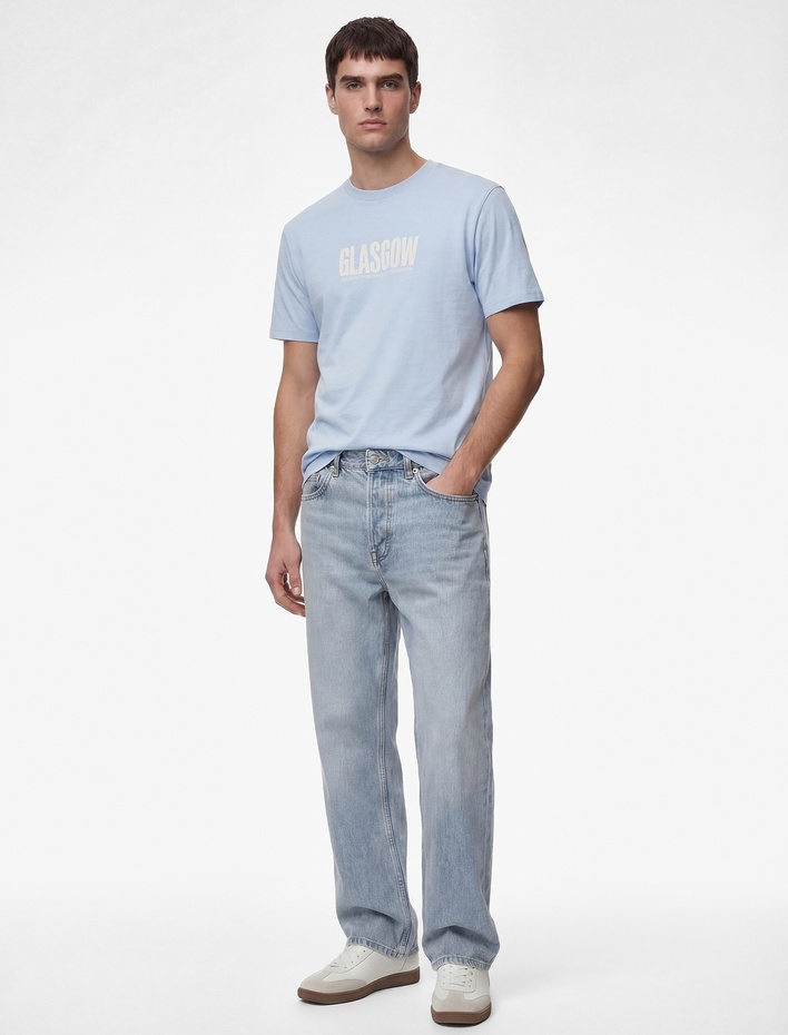  Regular Fit Bisiklet Yaka Kısa Kollu Baskılı Tişört