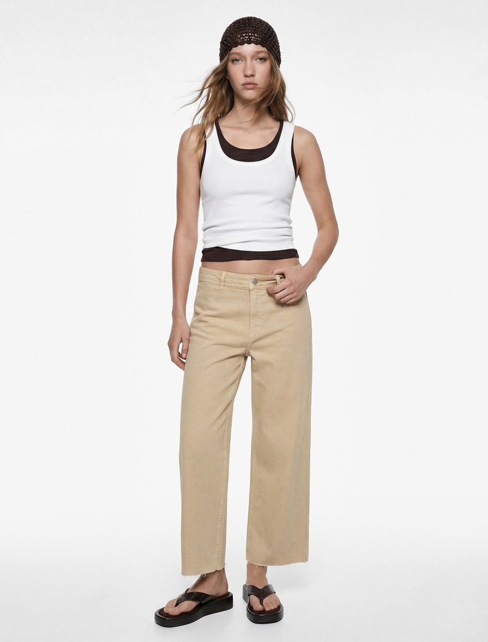  Normal Bel Rahat Kalıp Kesik Paça Jean Pantolon - Culoette Jean