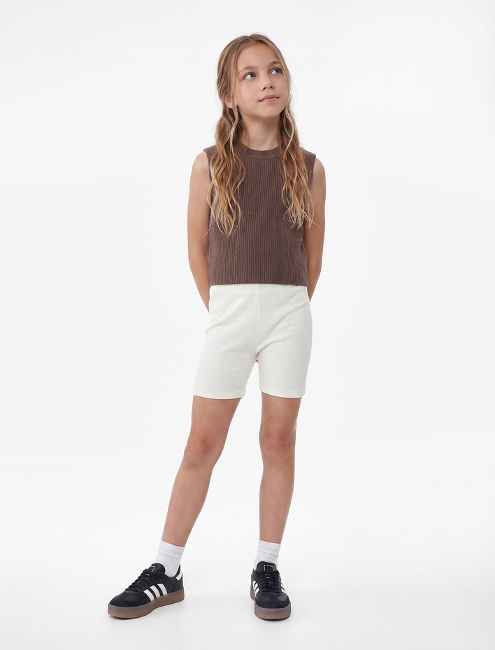 Kız Çocuk Pamuklu Beli Lastikli Basic Kısa Tayt