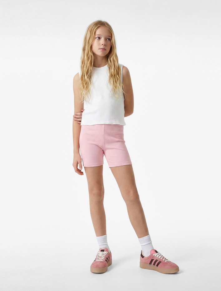 Kız Çocuk Pamuklu Beli Lastikli Kaşkorse Basic Kısa Tayt