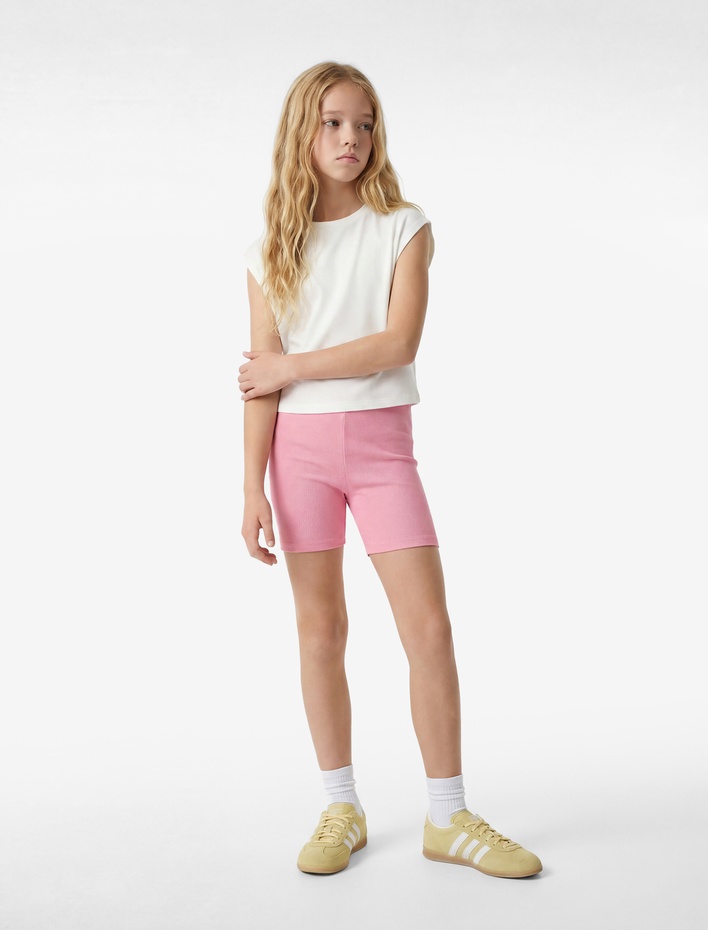 Kız Çocuk Pamuklu Beli Lastikli Basic Kısa Tayt