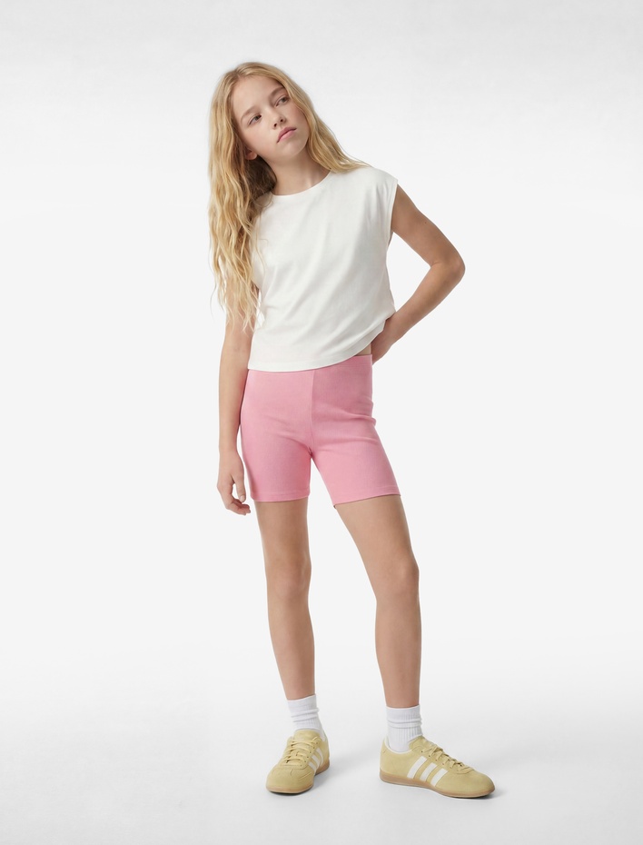 Kız Çocuk Pamuklu Beli Lastikli Basic Kısa Tayt