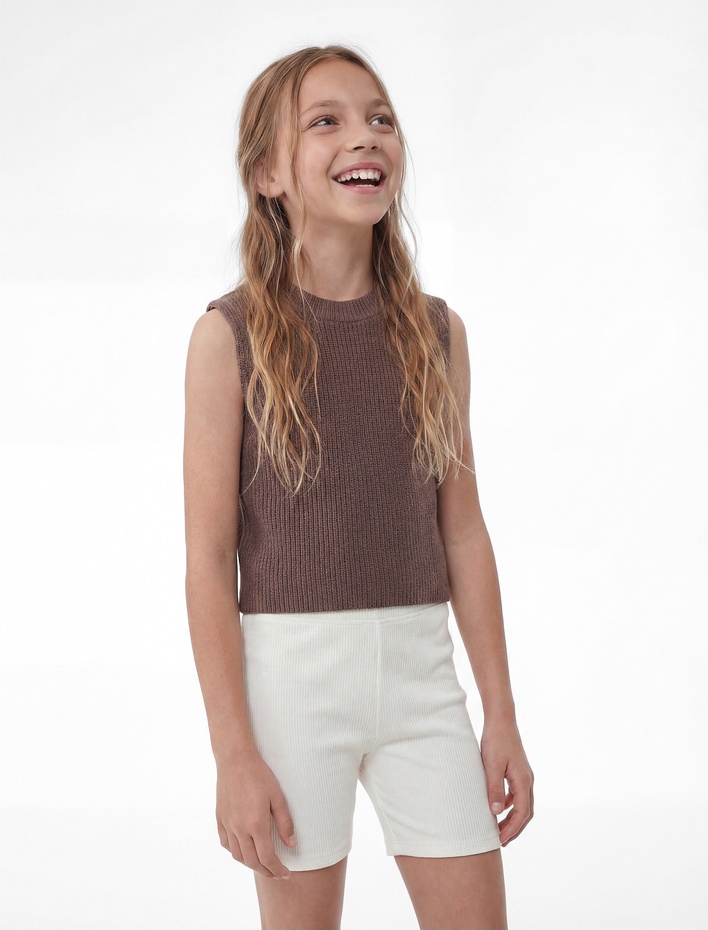 Kız Çocuk Pamuklu Beli Lastikli Basic Kısa Tayt