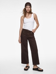 Yüksek Bel Pamuklu Cep Detaylı Geniş Kısa Paça Pantolon - Culotte Jeans