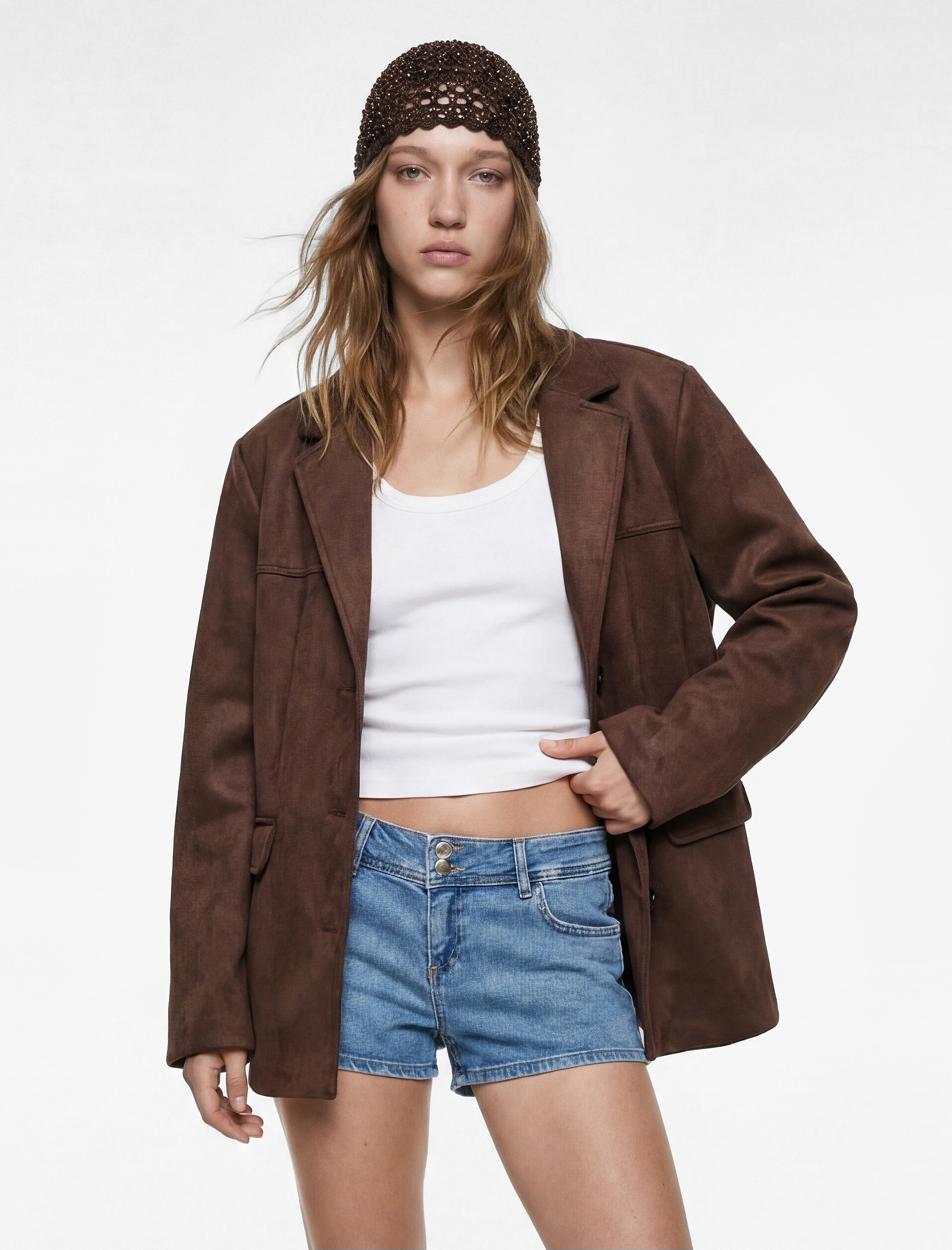   Standart Bel Düğmeli Cepli Ekstra Mini Denim Şort