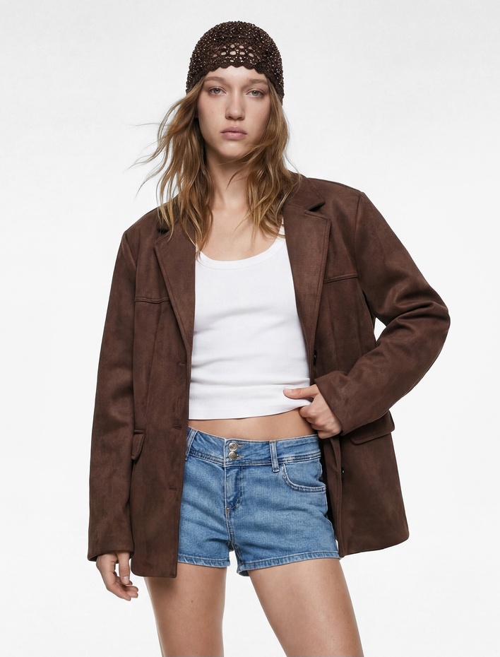  Standart Bel Düğmeli Cepli Ekstra Mini Denim Şort