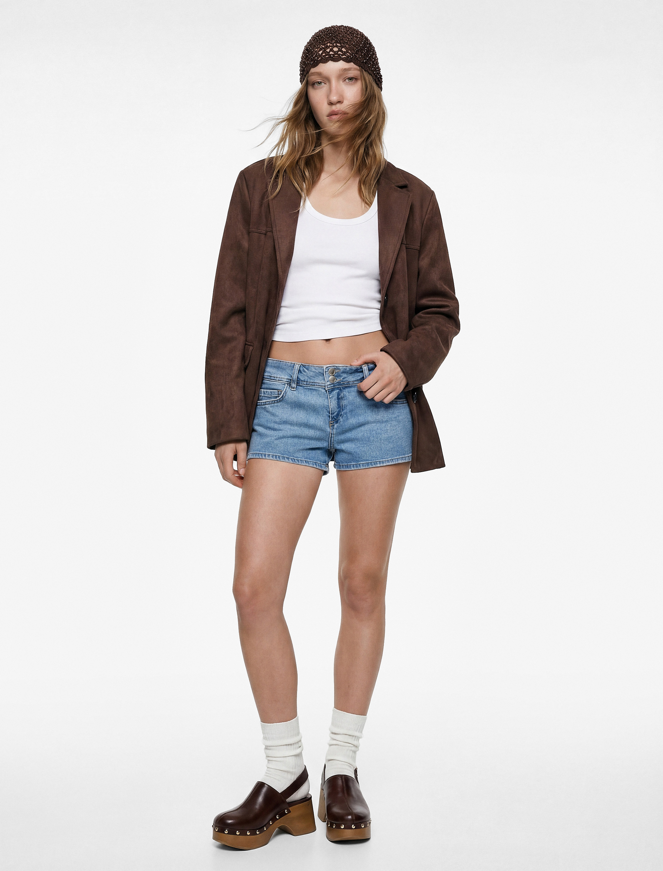   Standart Bel Düğmeli Cepli Ekstra Mini Denim Şort