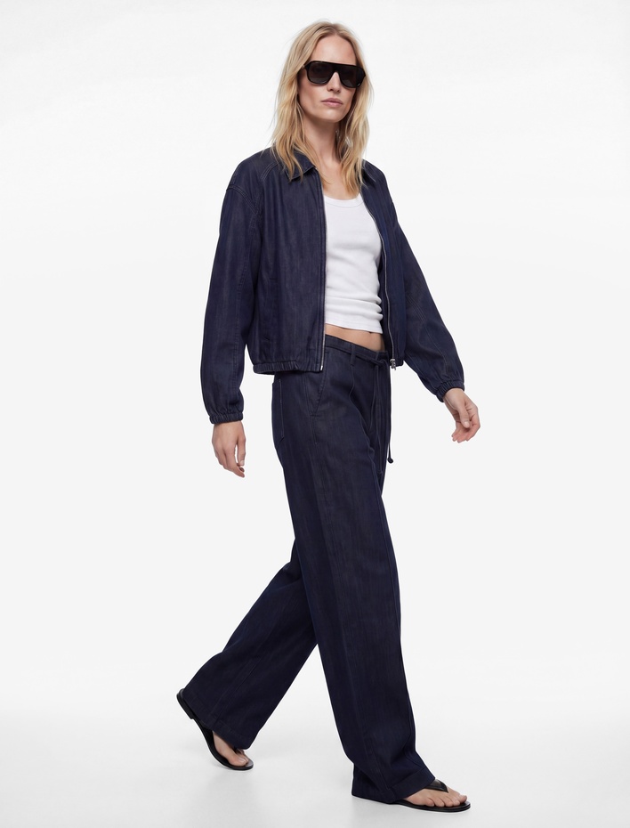  Relax Fit Yüksek Bel Bağcıklı Geniş Paça Denim Pantolon -  Wide Leg Jeans