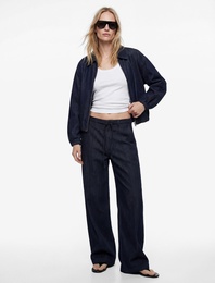 Relax Fit Yüksek Bel Bağcıklı Geniş Paça Denim Pantolon -  Wide Leg Jeans
