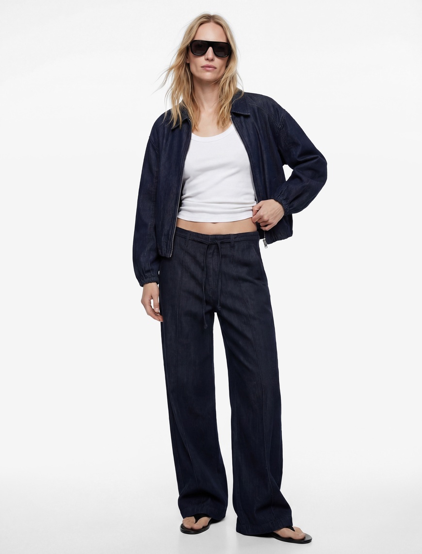 Koton Kadın Relax Fit Yüksek Bel Bağcıklı Geniş Paça Denim Pantolon -  Wide Leg Jeans