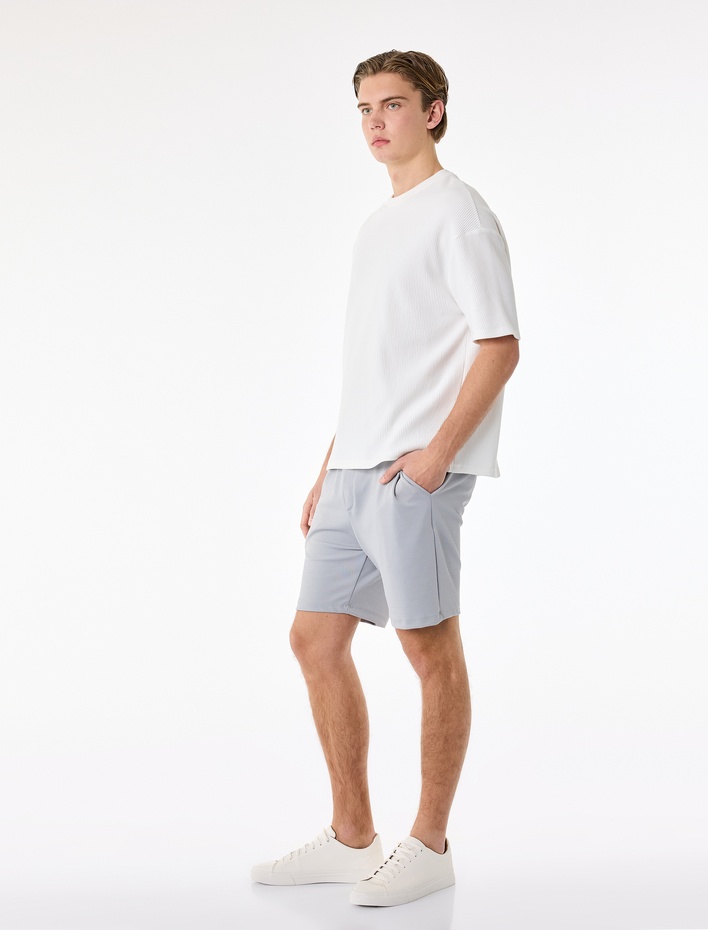  Regular Fit Cepli Beli Bağcıklı Bermuda Şort