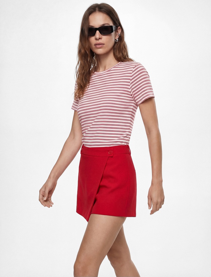  Pamuklu Kısa Kollu Bisiklet Yaka Çizgili Tişört